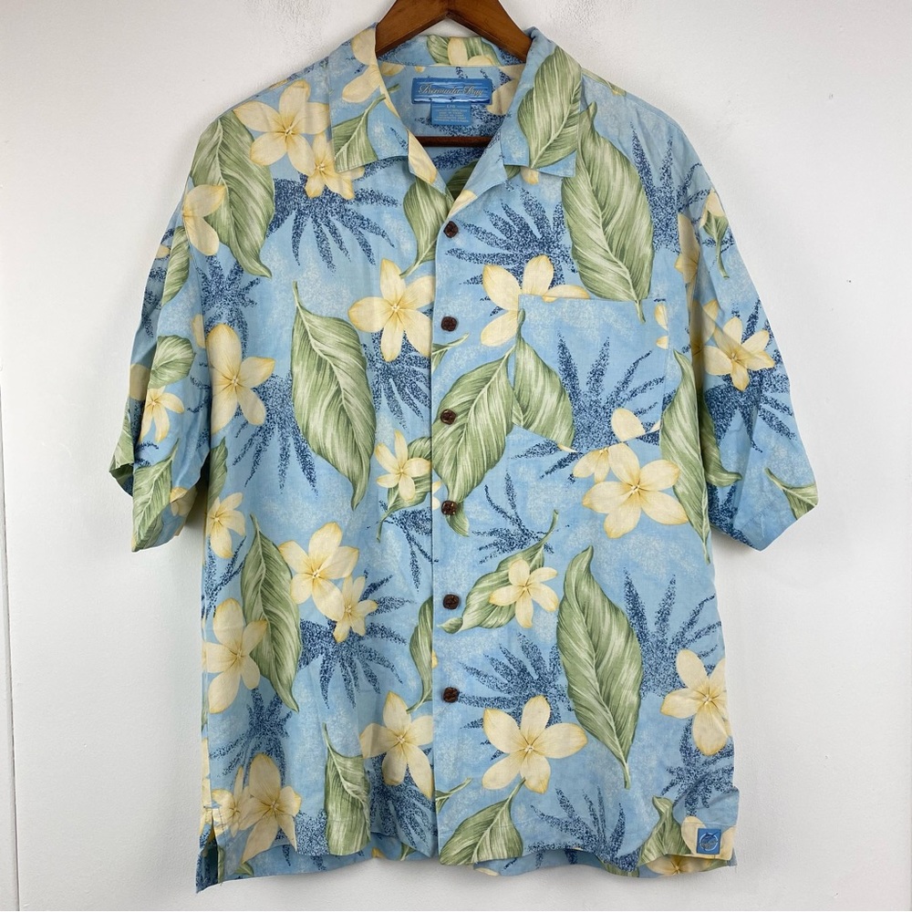 Bermuda Bay size Large Men’s Blue Silk Tropical Floral Hawaiian Shirt